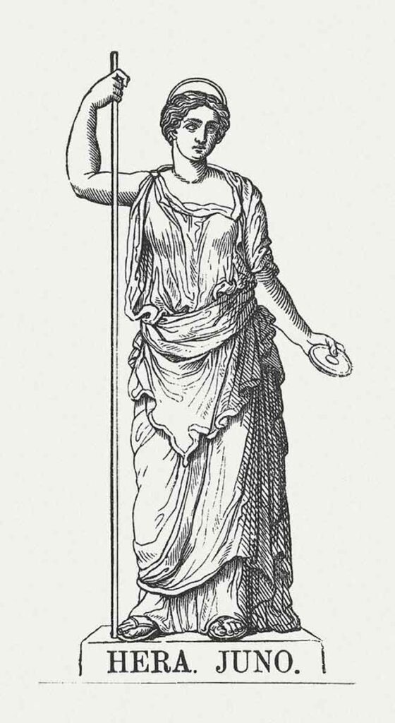 Hera es la esposa del dios Zeus en la mitología griega. 