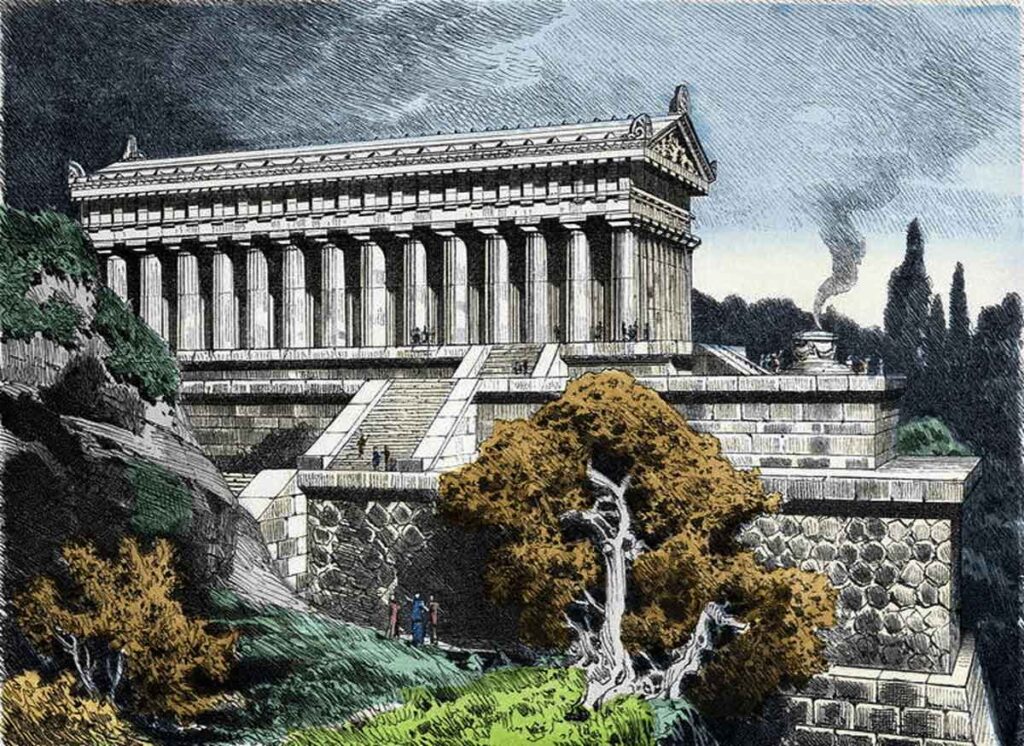 Dibujo a color del templo de Artemisa en Éfeso.